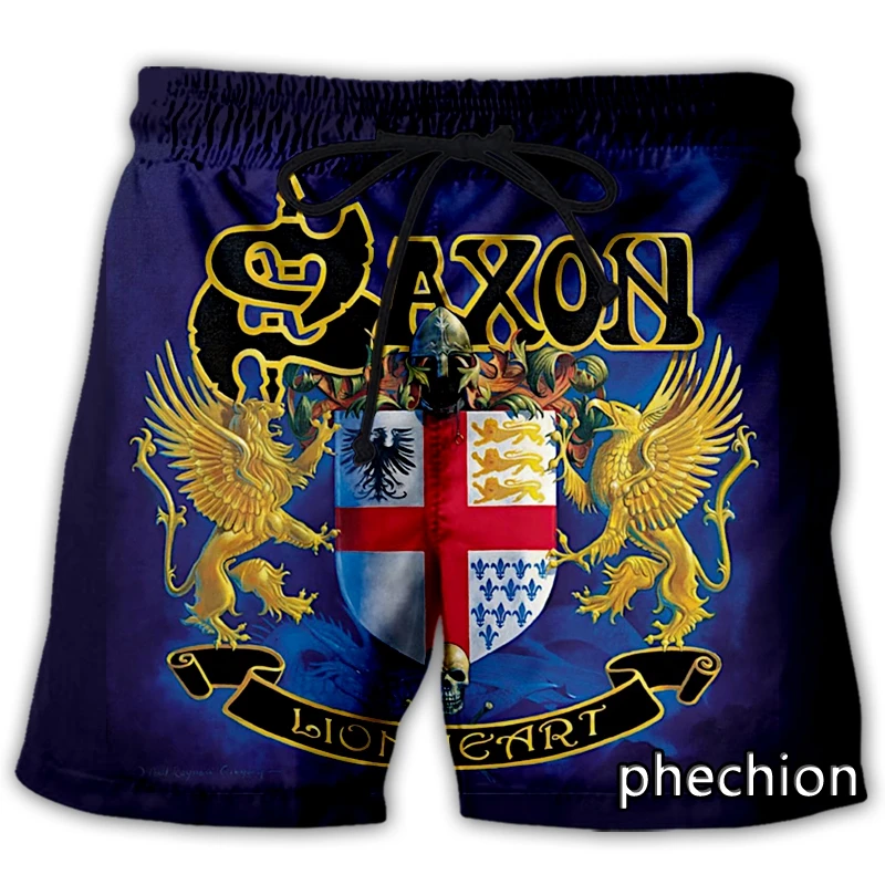 

phechion New Fashion Men/Women Saxon Band 3D Print Casual Shorts Novelty Streetwear Men Loose Sporting Shorts L50