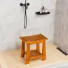 Teak Spa Shower Bench Seat with Handle Shelf Waterproof Bathroom Stool Indoor Outdoor 18 Inch Durable Solid Wood Non-Slip Legs 4