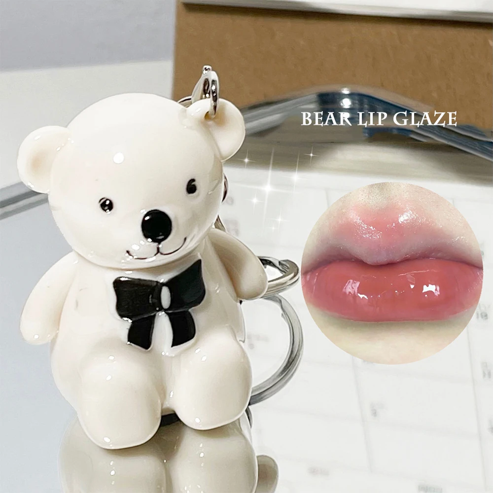 Description Picture 2 of itemKeychain Lip Glaze Cute Bear Jelly Mirror Liquid Lipstick Waterproof Non-stick Cup Red Pink Lip Gloss Transparent Tinted Makeup