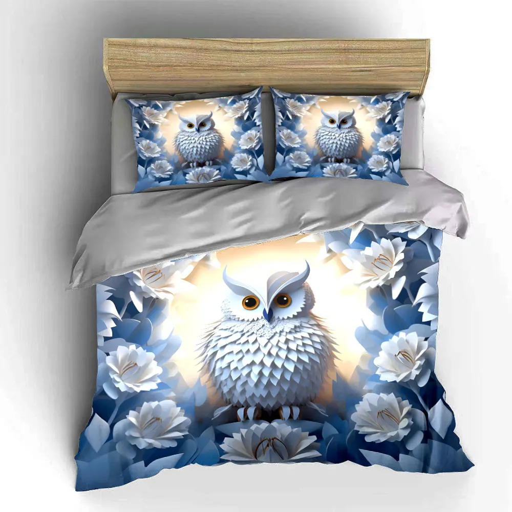 Owl Design Decorative Set Soft Skin-Friendly Bedding Set Includes 1 Duvet Cover And 2 Pillowcase, Gift 5