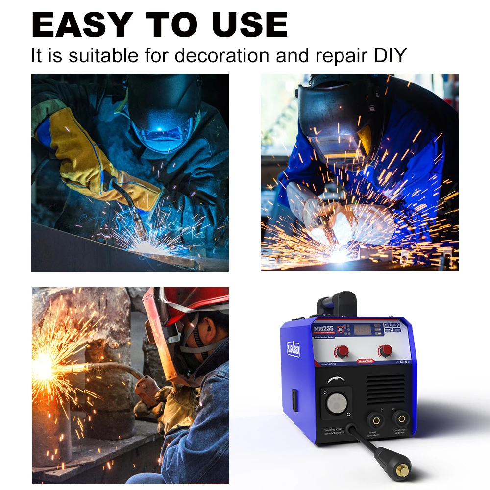 Plasmargon Mig Welder Semi-Automatic 110V 220V Inverter Tig Argon Arc Gas-Less Mig Welder 3 in 1 Synergy MIG235  Welding Machine 6