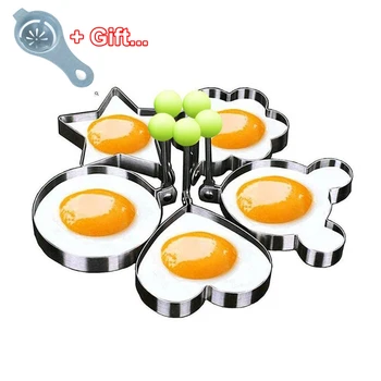 5pcs Egg Mold Ring Stainless Steel Round/Heart/Flower/Five-Pointed Star and Mickey Mouse Shaped Egg Mold Ring Kitchen Utensil 1