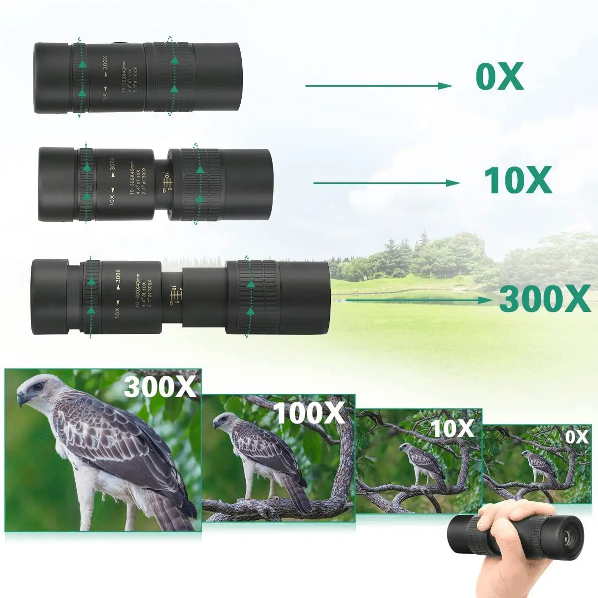 Zoom 10-300x30 Portable High Power Monocular Telescope with Tripod&Phone Holder for Bird Watching 5