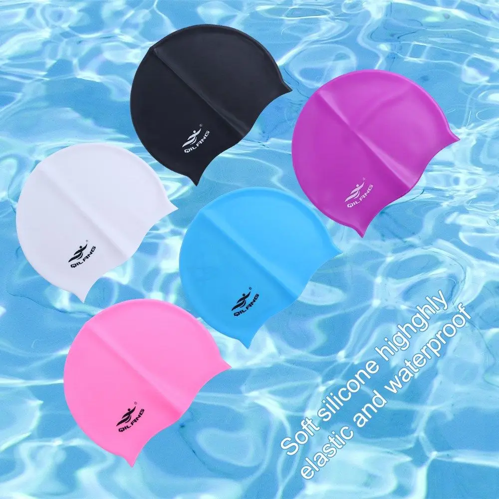 Men and Women High Elastic Long Hair Swim Cap Silicone Flexible Waterproof Swimming Cap Swim Pool Hat Bathing Cap Swimming Hat 3
