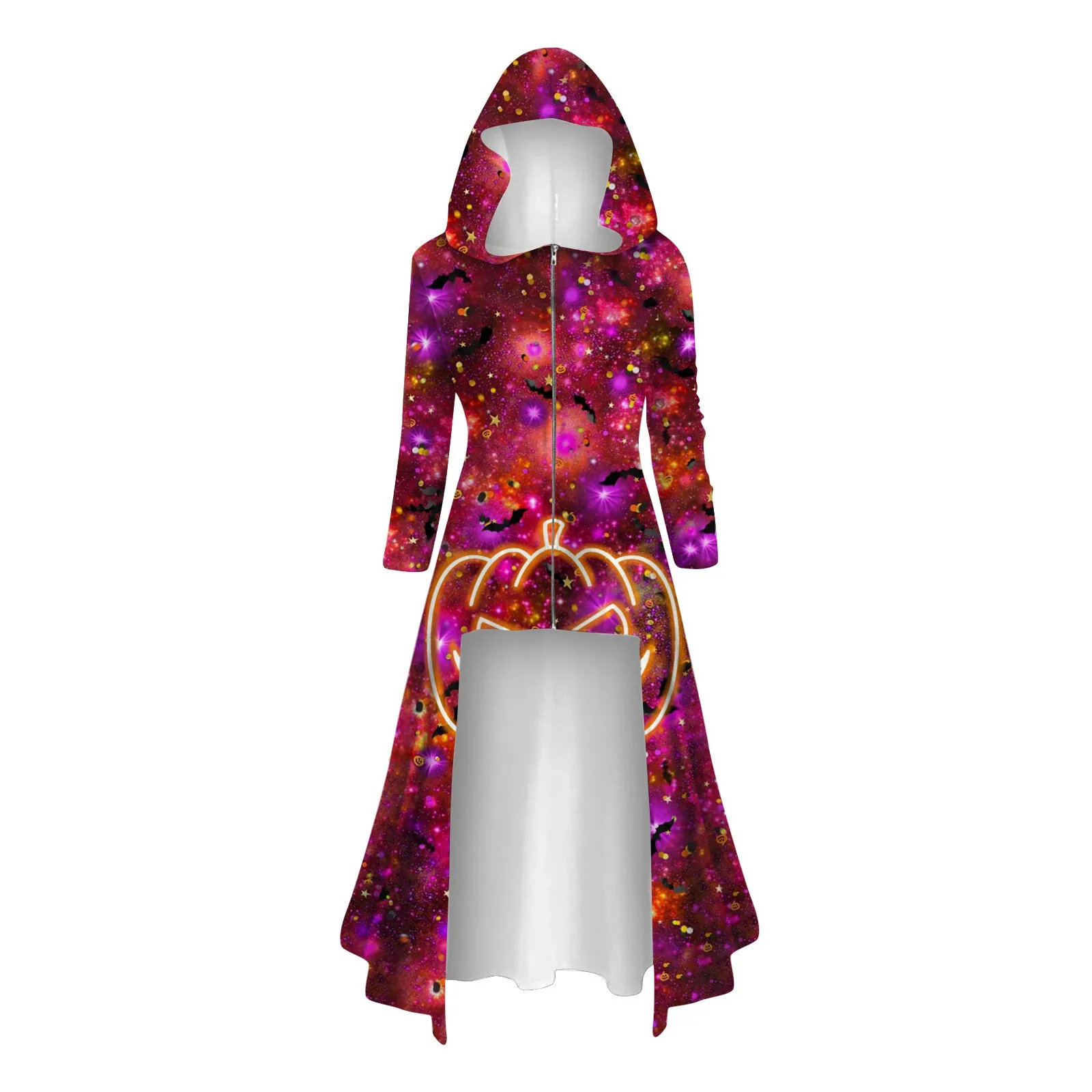 

Elegant Party Dresses For Women 2023 Halloween Printed Long Sleeve Long Hooded Retro Zipper Cape High Quality Knitted Dress