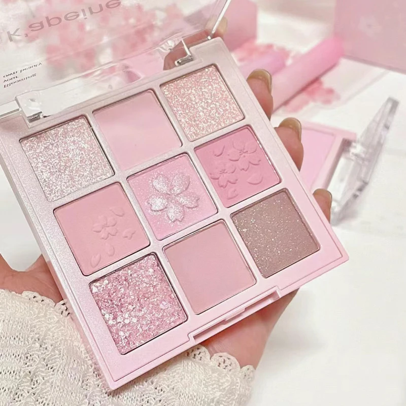 New Nine-color Eyeshadow Palette Glitter Pearly Matte Pigment Eye Shadow Long Lasting Sweet girl Peach makeup Cosmetic 3