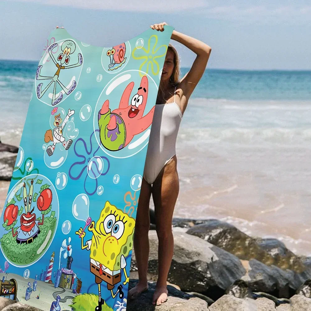 Funny-Cartoon S-Spongebobes-Cute-Pants Bath Towel Soft Water Absorbing Breathable For Girl Kids Decorative Cartoon Beach Towel 5