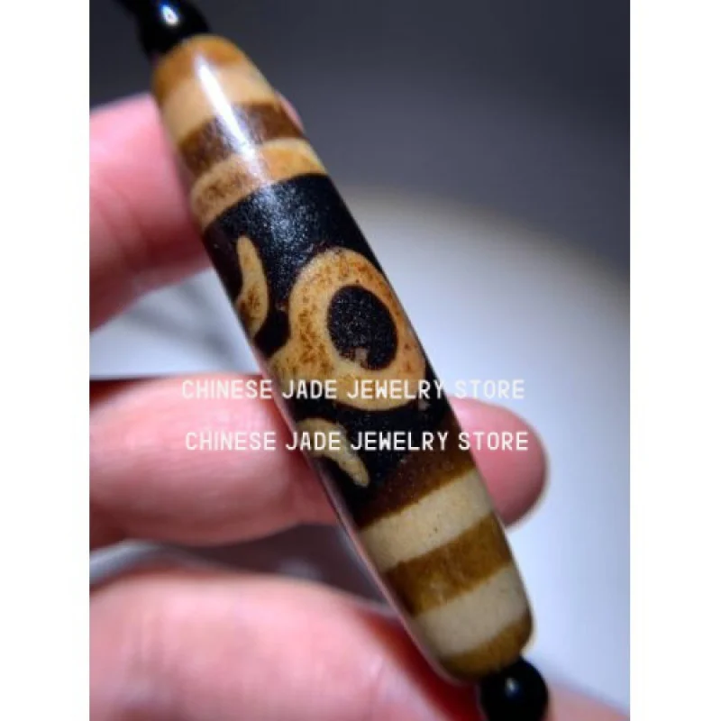 

Tibetan Old Dzi Bead " Helpful Person " Amulet Pendant Necklace 59.3mm x 14.3mm