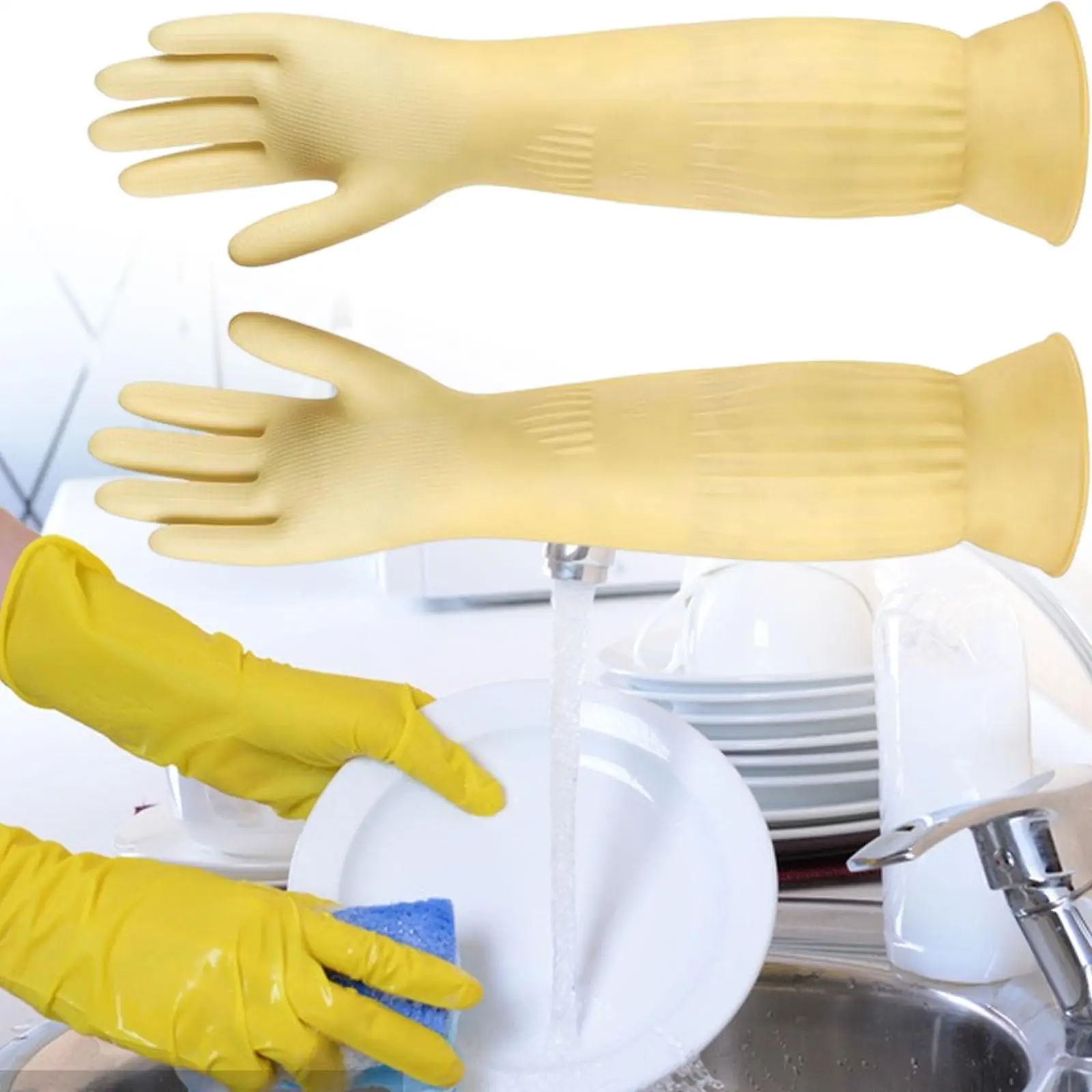 2xDishwashing Gloves Long Sleeve Laundry Gloves Non Slip for