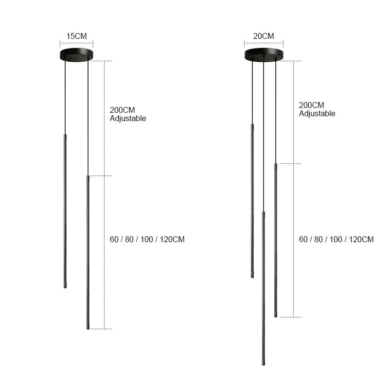 LED chandelier art lighting fixtures Modern straight LED Chandelier hanging light fixtures for dining room Black island Pendant Lights bedroom Background Lamp