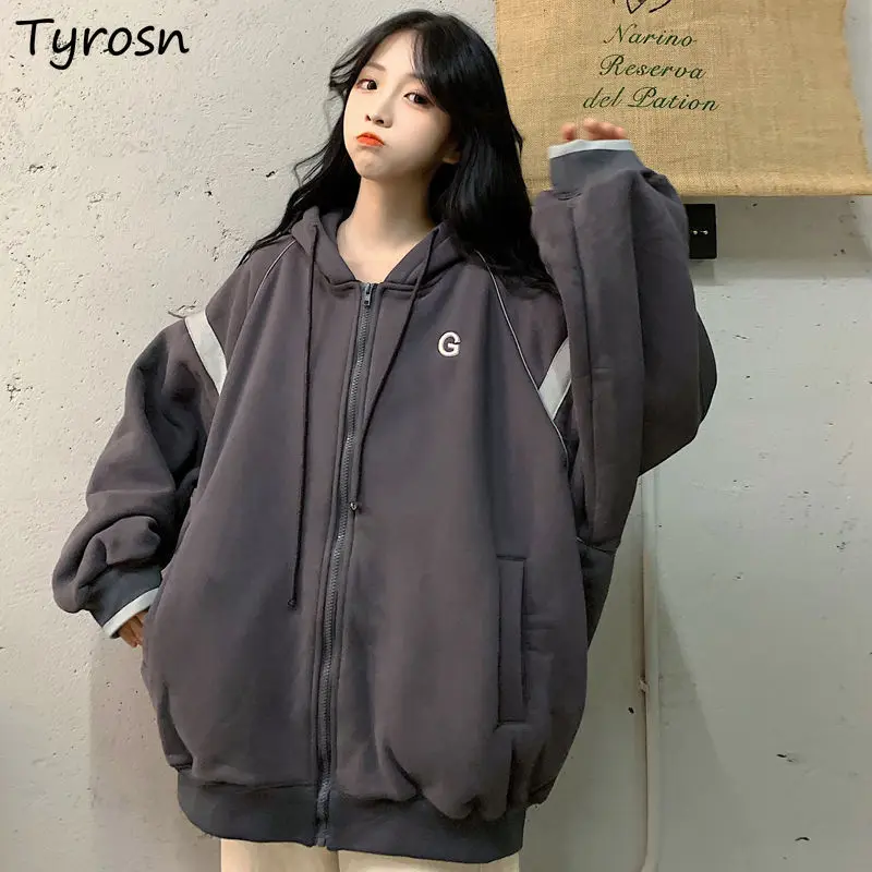 

Куртка Женская Базовая в стиле пэчворк, повседневный утепленный бомбер с капюшоном и вышивкой, на молнии, верхняя одежда для студентов колледжа в стиле Харадзюку