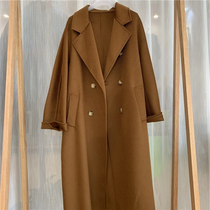 long puffer coat Double sided cashmere coat m home 101801 water ripple cashmere wool coat wool coat wind women's wear maxi puffer coat womens Coats & Jackets