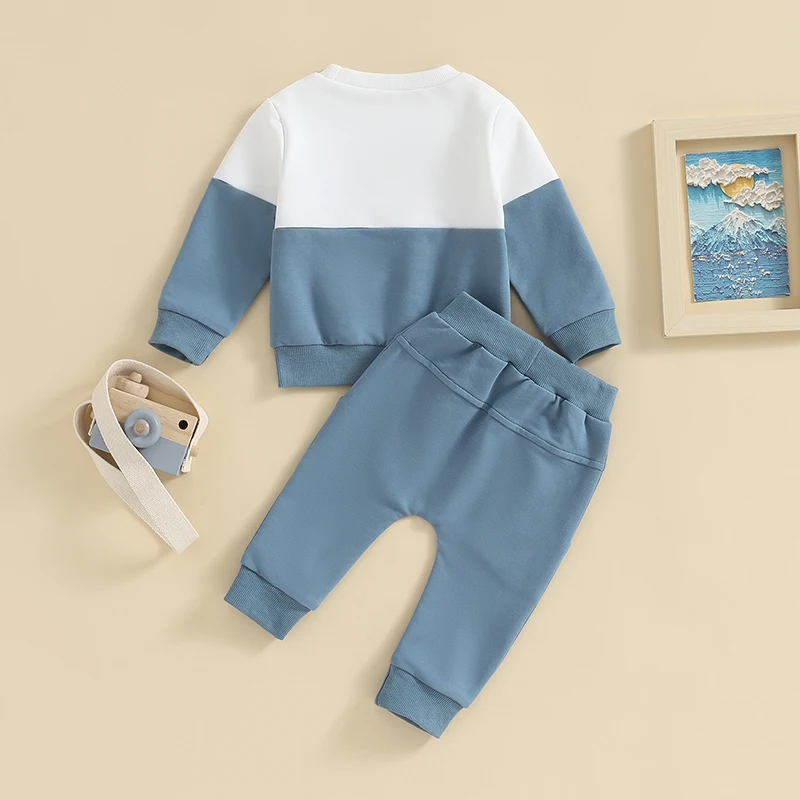 -05-19 Lioraitiin 0-3T Toddler Boys Fall Outfits Contrast Color Pocket Long Sleeve Sweatshirts Solid Long Pants Clothes Set