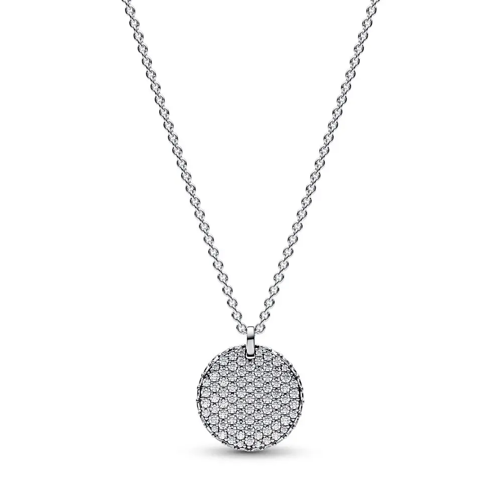 

Authentic 925 Sterling Silver Timeless Pavé Round Fashion Pendant Necklace Fit Women Bead Charm Gift DIY Jewelry