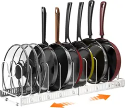 Expandable Pot and Pan Organizer Rack with Adjustable Dividers (WHITE)