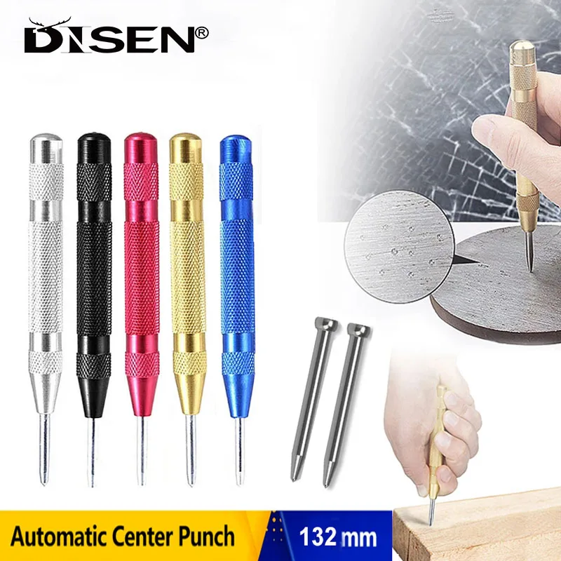 Automatic Center Punch Wood Indentation Mark Woodworking Tool Bit Punch Needle General Adjustable Spring Loaded Metal Drill Tool