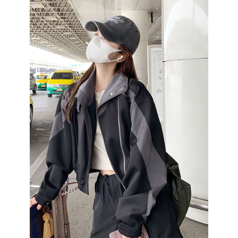 

Deeptown Vintage Y2k Bomber Jacket Women Korean Fashion Cropped Track Jackets Streetwear Short Black Coat Outdoor Kpop Aesthetic