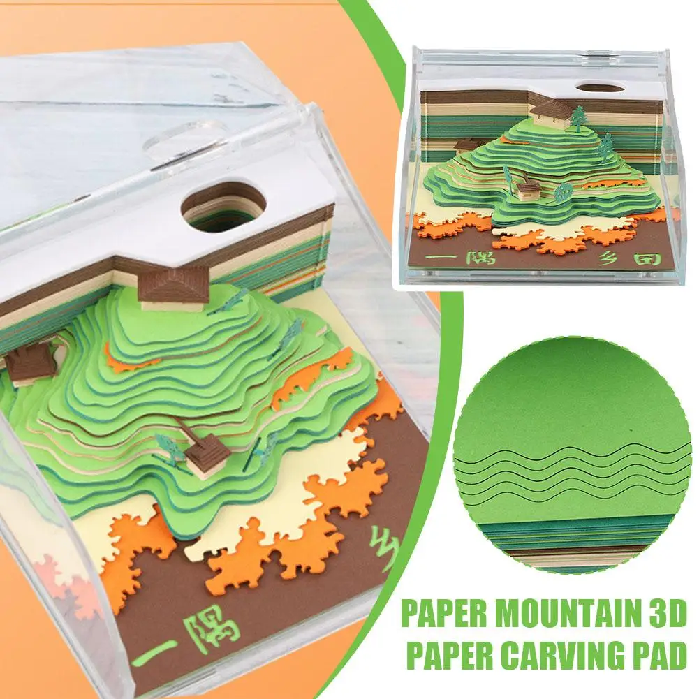 

Creative Natural Landscape Three-dimensional Sticky Memo Note Carving Art Green Craft Pad Notepad Mountain Rivers Paper 3D G1Y0