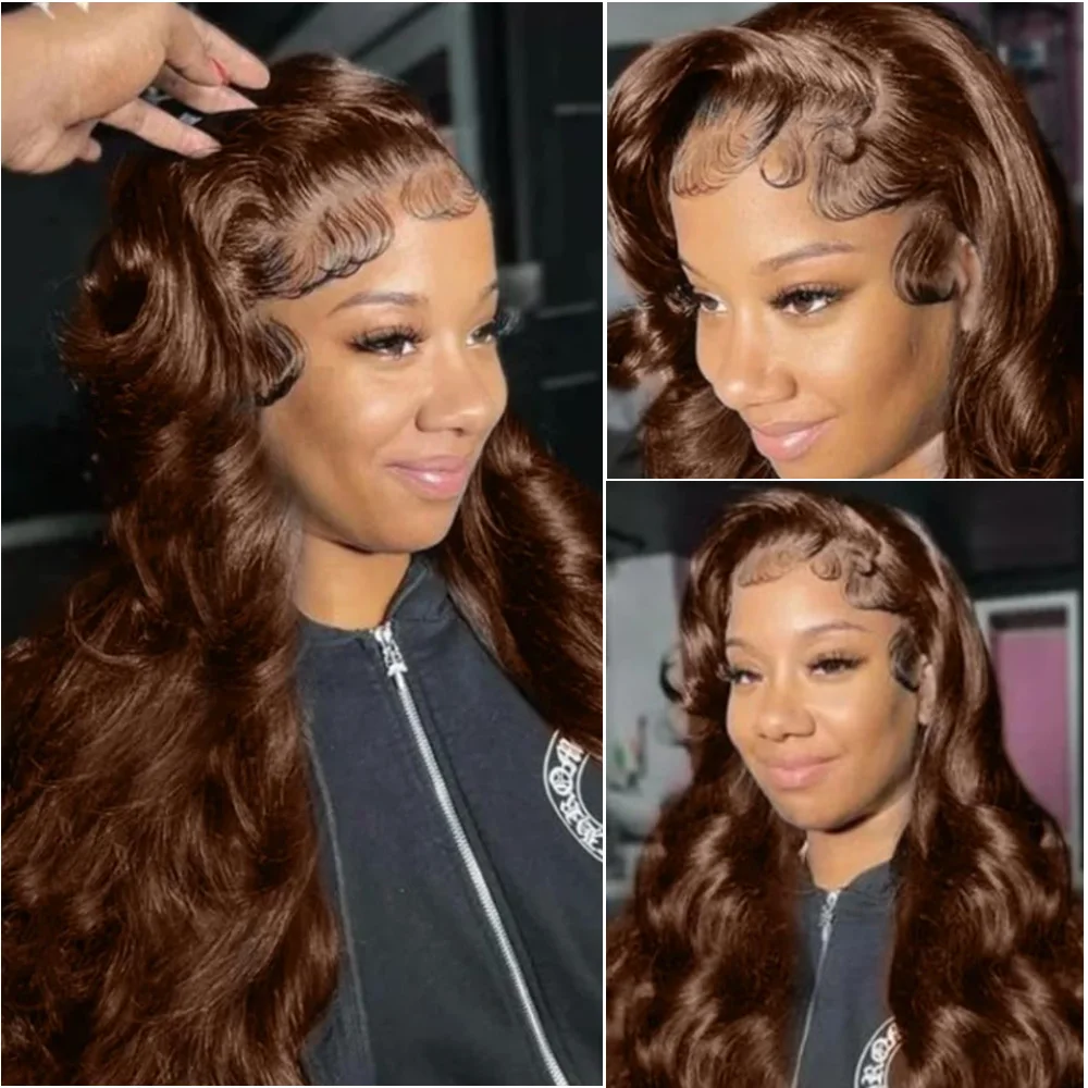 220 Density 40 Inches Chocolate Brown Body Wave 13x6 HD Lace Front Human Hair Wig 13x4 Lace Frontal Wig Brazilian Remy Hair Wigs 4