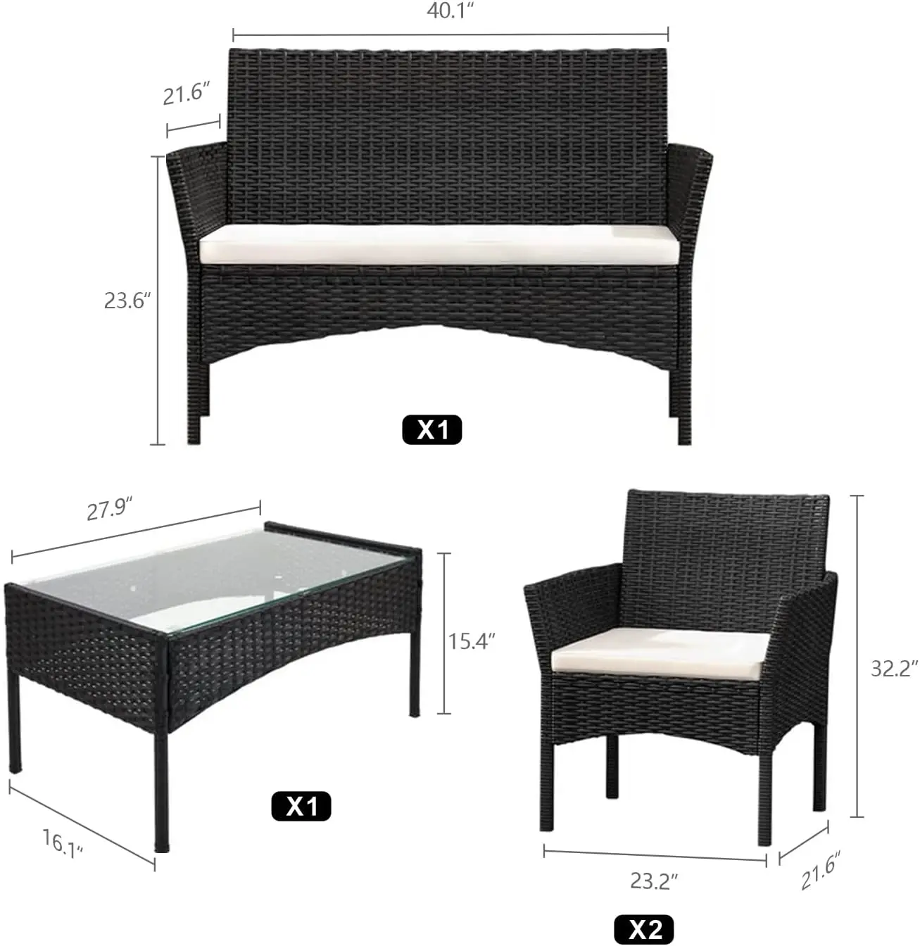 4-Piece Outdoor Patio Furniture Set, Wicker Conversation Seating for Lawn, Porch, Backyard & Garden – Black - Image 5