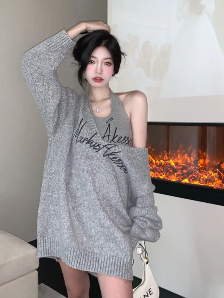 

Loose Winter South Korea’s new female sweater Knitwear Woman Soft Knit Korean version V-lapel long-sleeved pullover coat top