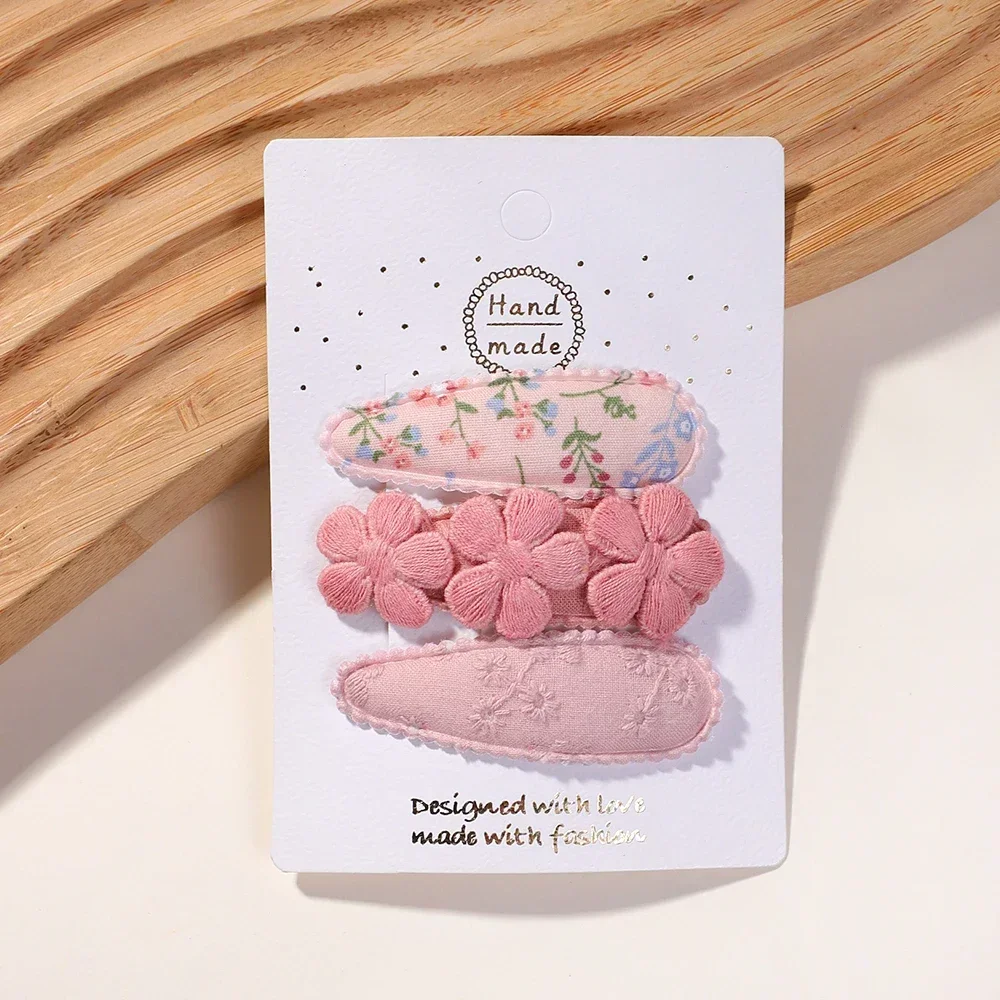 小さな女の子のためのミニヘアクリップセット,3ピース,かわいい花柄