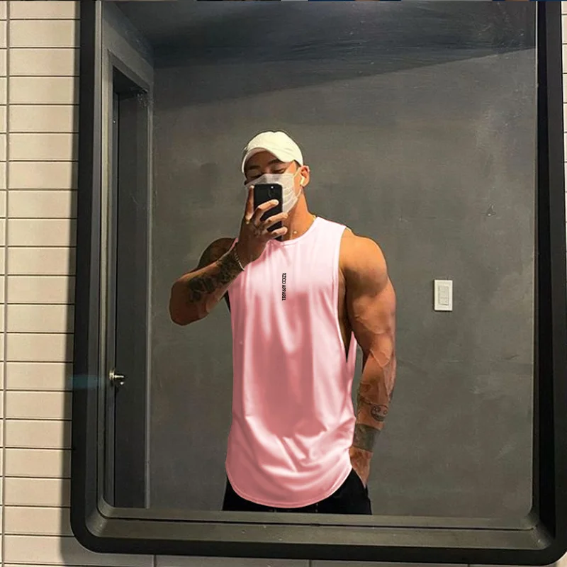 

Male Summer Sleeveless Sport T-shirt Loose Quick Dry Run Vest Muscle Men's Training Camisole Fashion Breathable Gym Fitness Top