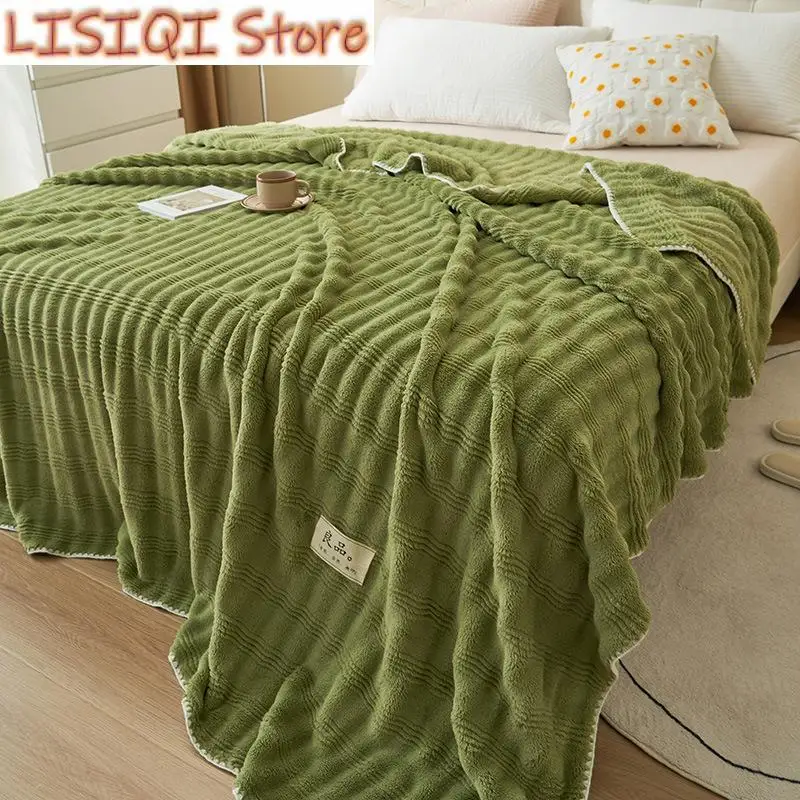 

New Soft Warm Blankt for Winter Thickened Flannel Fleece Plaids Sofa Green Color Single/Queen/King Size Thow Blanket /Bedspreads