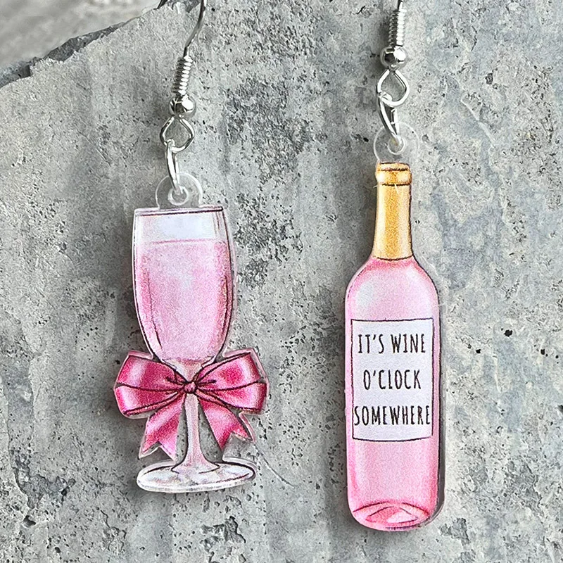 Wine Bottle Party Earrings- Rose Wine Glass Earrings