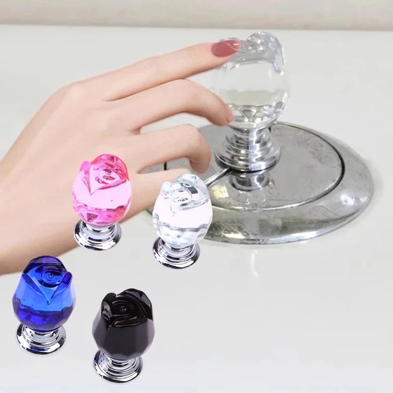 Multifunctional Toilet Press Creative Transparent Crystal Rose Toilet Tank Button Flush Lift Cover Bathroom Accessories
