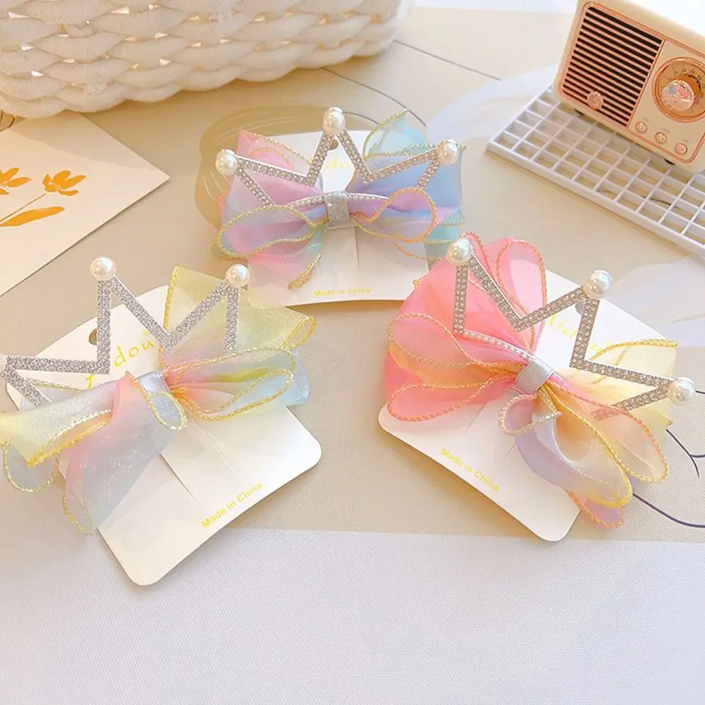 

Girl Headdress Bow Imitation Pearl Barrettes Crown Crown Hair Clip Korean Style Hair Clip Children Girl Hairpin Hair Accessory