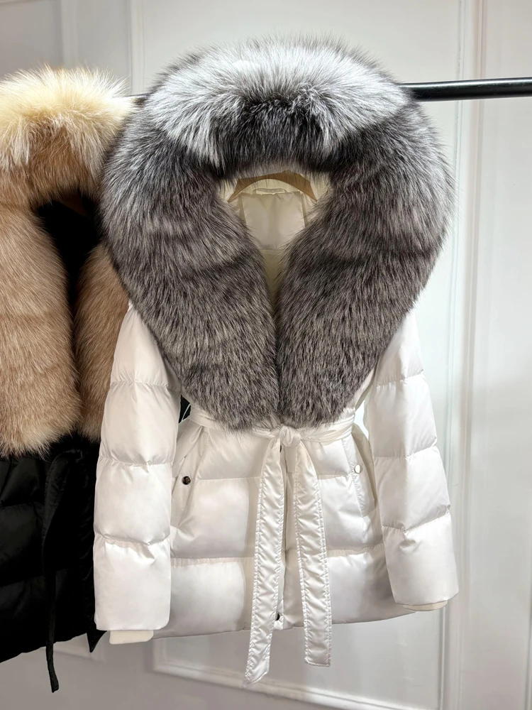 Lagabogy 2025 Top Quality Winter White Goose Down Jacket Women Coat Natural Silver Fox Fur Hooded Thick Female Waterproof Parkas