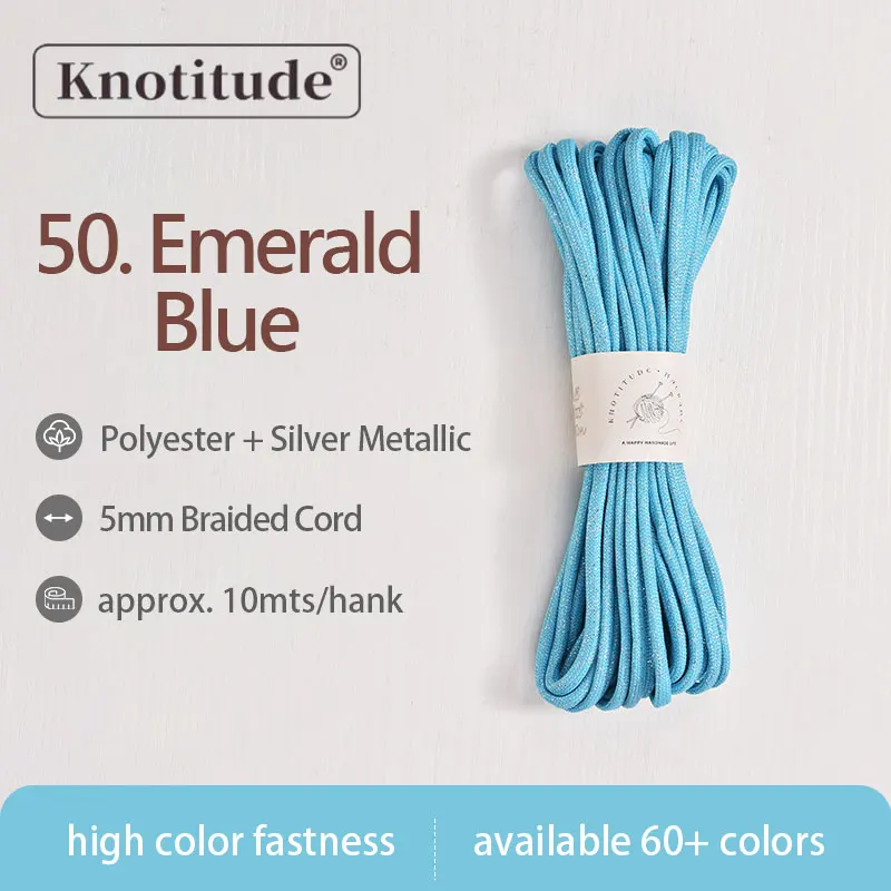 Silver Glossy Polyester Braid Rope with Shiny Lurex Metallic Finish - Ideal for DIY Jewelry Projects, 5mm x 10m