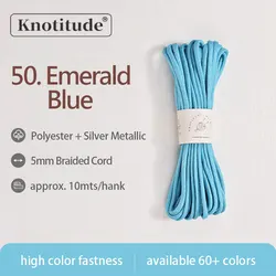 Silver Glossy Polyester Braid Rope with Shiny Lurex Metallic Finish - Ideal for DIY Jewelry Projects, 5mm x 10m (50. Emerald Blue)
