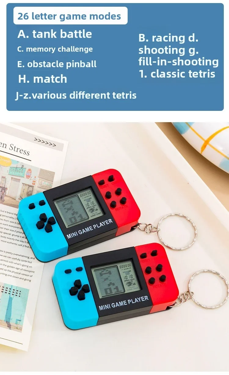 Mini Retro Tetris Spielkonsole Schlüsselanhänger Klassischer Handheld-Videospiel-Player mit Schlüsselring Tragbares Taschenspielzeug für Erwachsene und Kinder – Detail 6