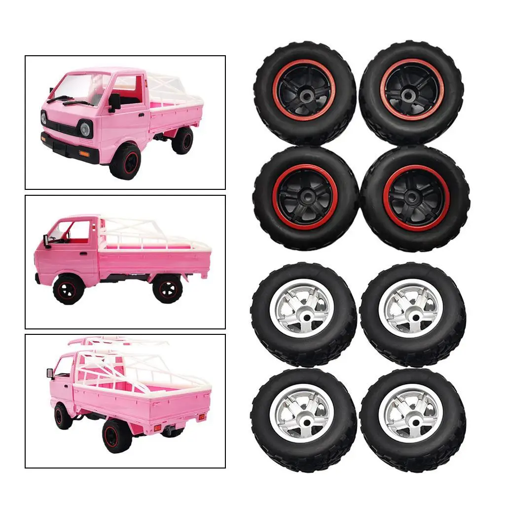 4Pieces RC Car Hub Wheel Rim &Tires for WPL D12 RC Replacements Accessories