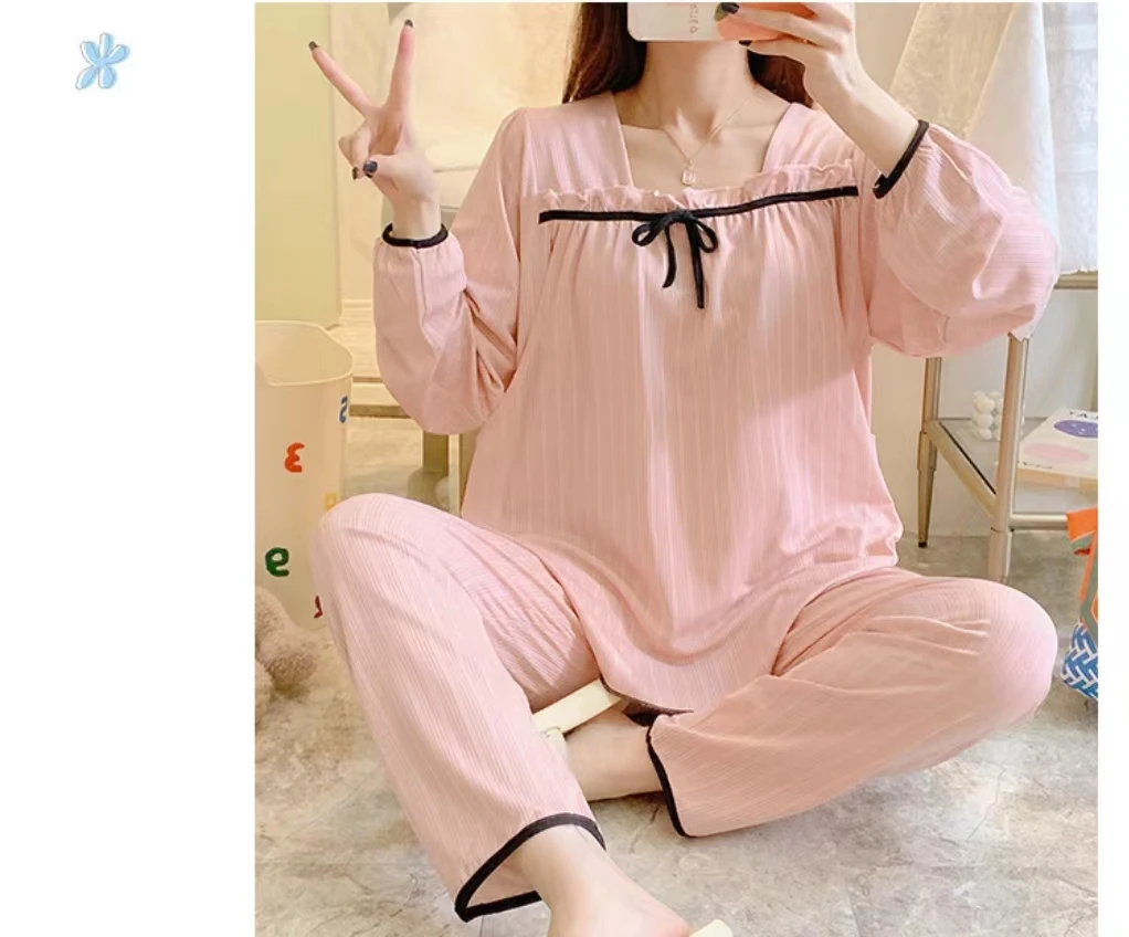2-Piece Cotton Maternity Nursing Pajama Set for Spring Summer