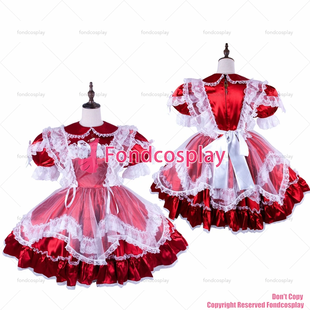

Сексуальная одежда для взрослых fondcosplay, с крестом, с замком, красное атласное платье, белый фартук, воротник Питера Пэна, CD/TV[G1581]