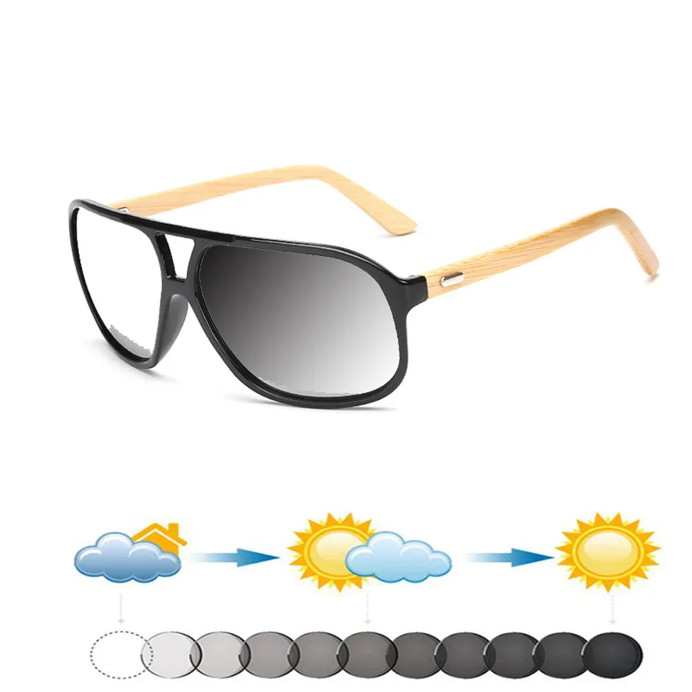 

Double Bridge Handcrafted Frame Bamboo Temples Fashion Photochromic Gray Reading Glasses +0.75 To +4