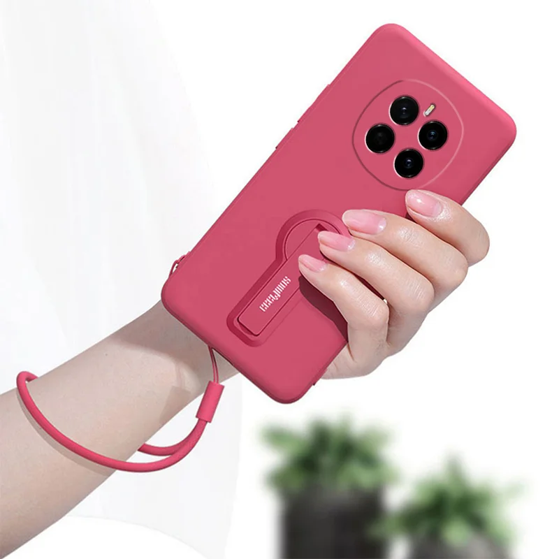 Luxury Soft Silicone Phone Case with Holder and Lanyard