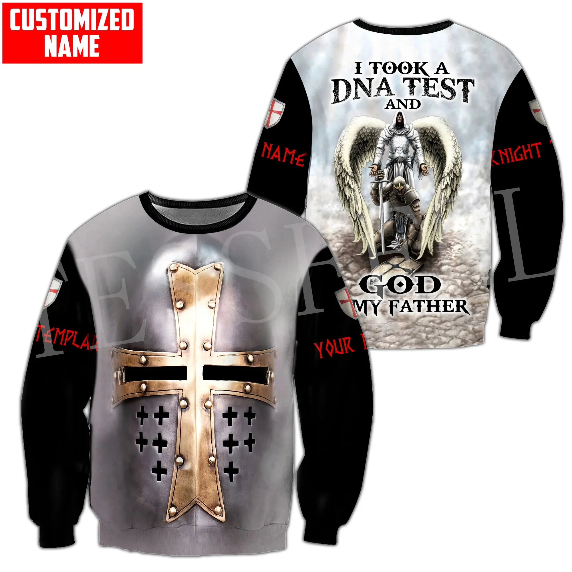 Custom Name Knight Templar Tattoo Armor Jesus God Guard Cavalier 3DPrint Harajuku Tracksuit Streetwear Casual Jacket Hoodies X20