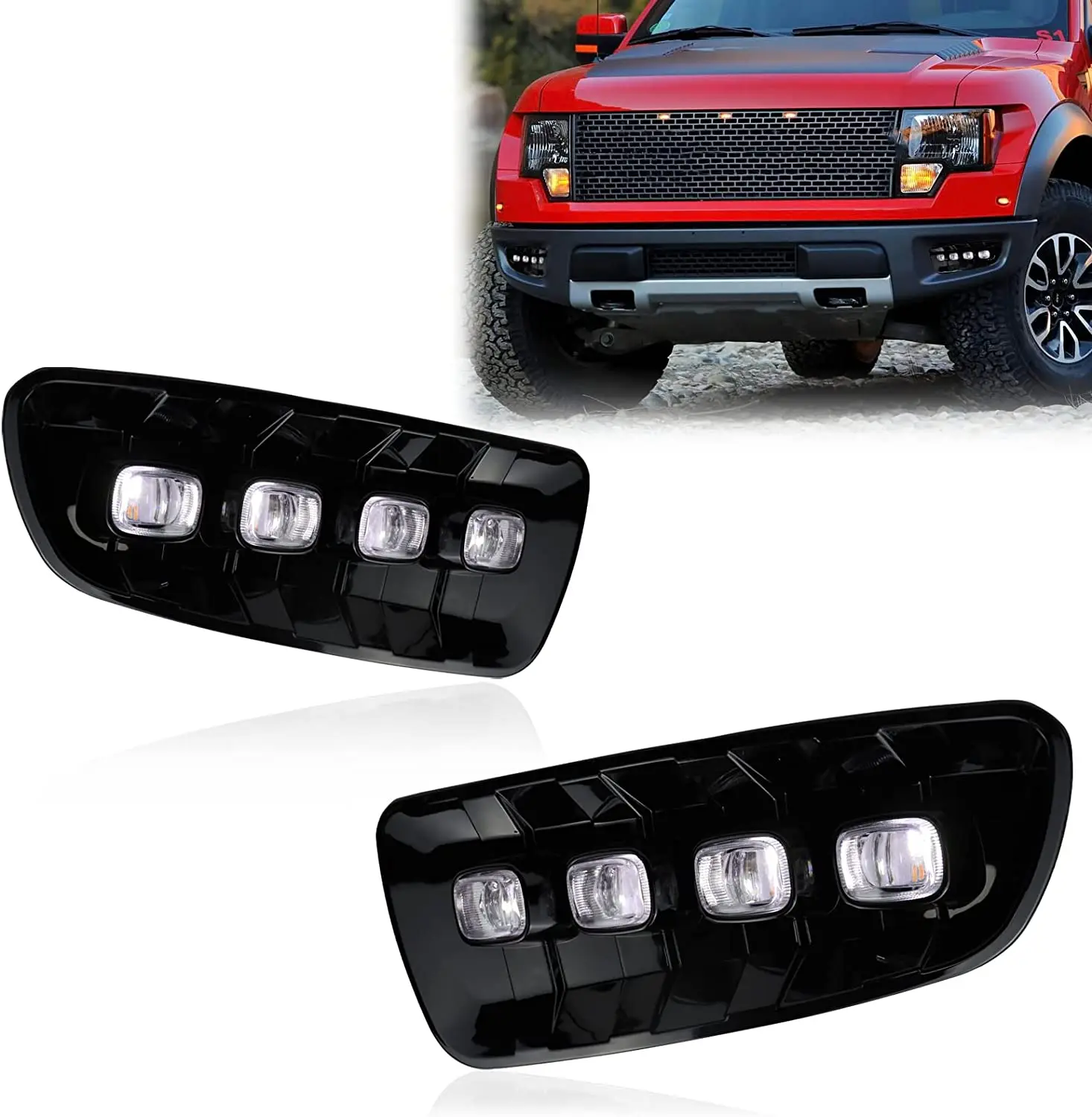 

LED Front Fog Daytime Sequential Running Lamp Bumper Light Turn Signal Feature Compatible with Ford F150 2010-2014 SVT Raptor