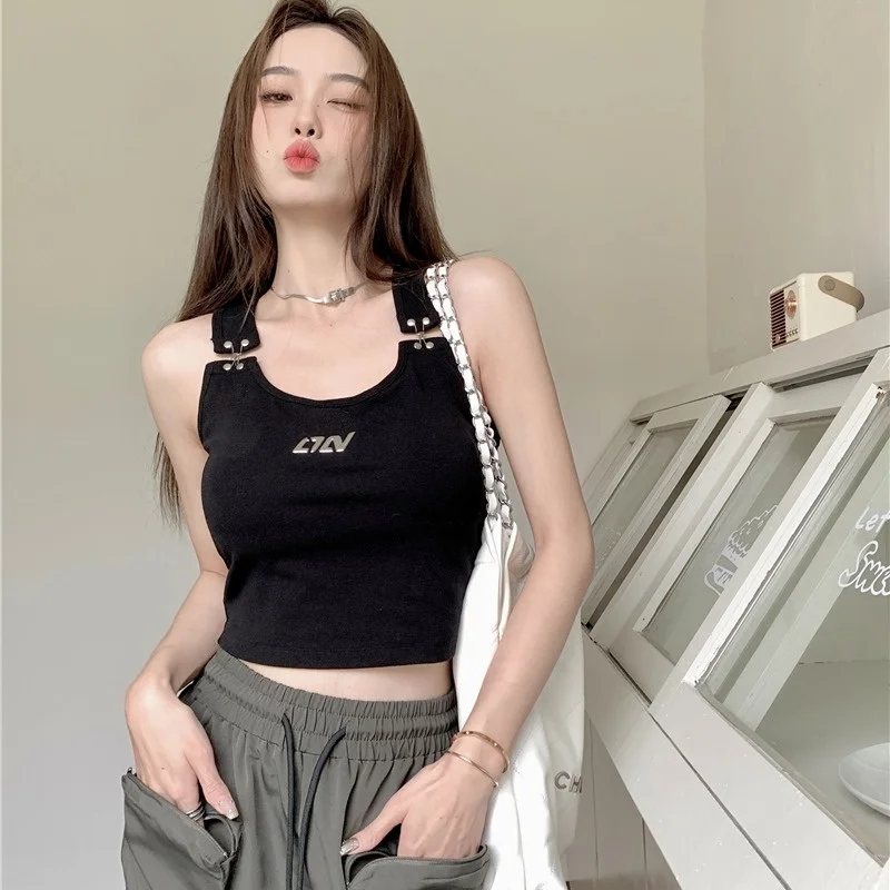 

American Sexy Hot Girls' Suspender Camisole Women's Simple Vest Design In Summer Crop Top Push Up Sport Bra Gym Tank Top