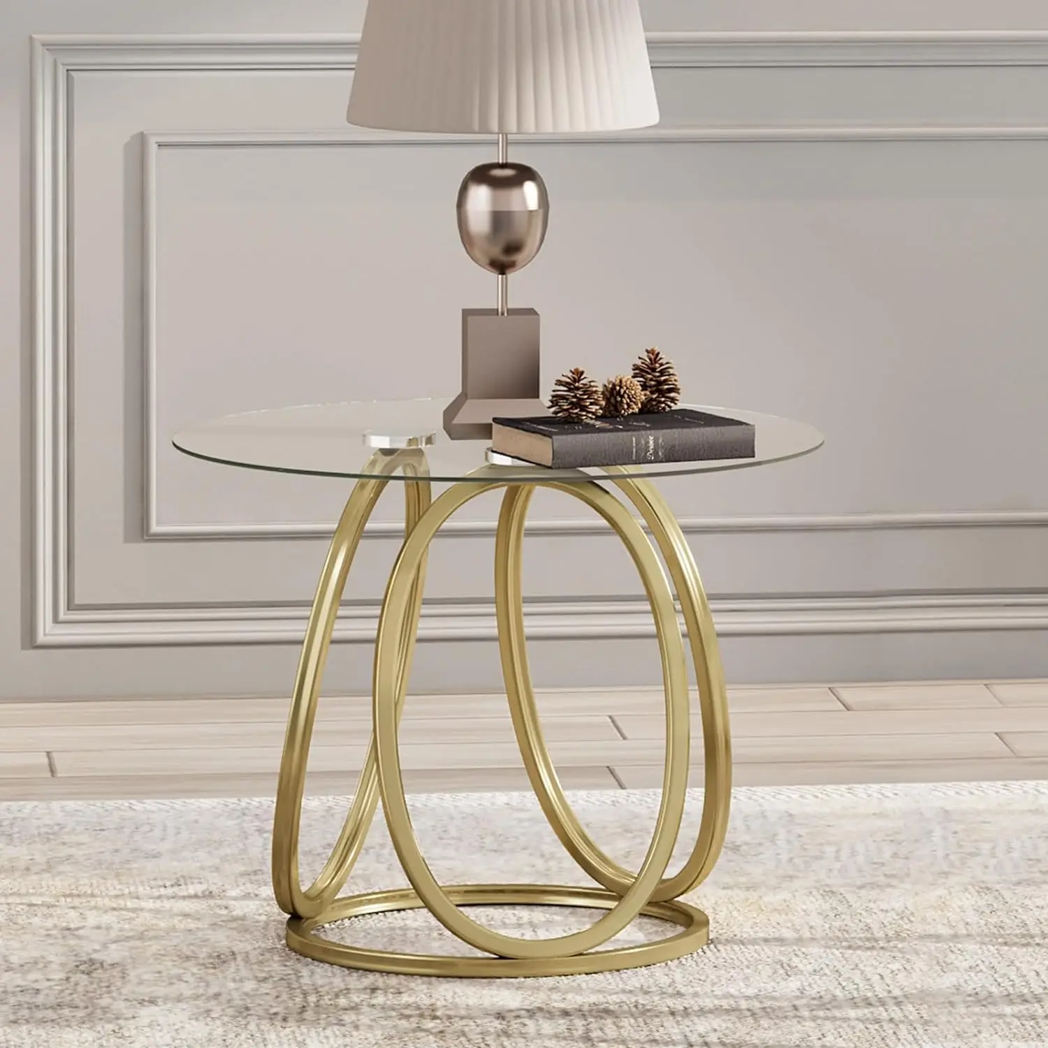 Gold End Table for Living Room,Glass Side Table for Home&Office,Glass End Table Nightstand for Bedroom