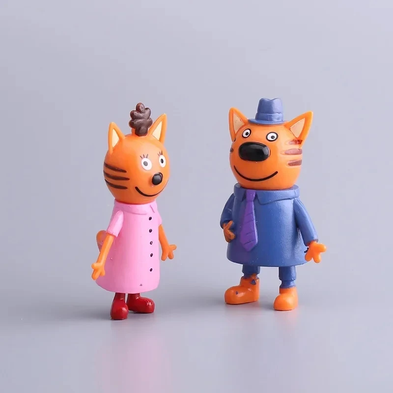 Set of 5 Russian Cartoon Cat Figurine Cake Toppers - Kid-Friendly Anime Toy Decor