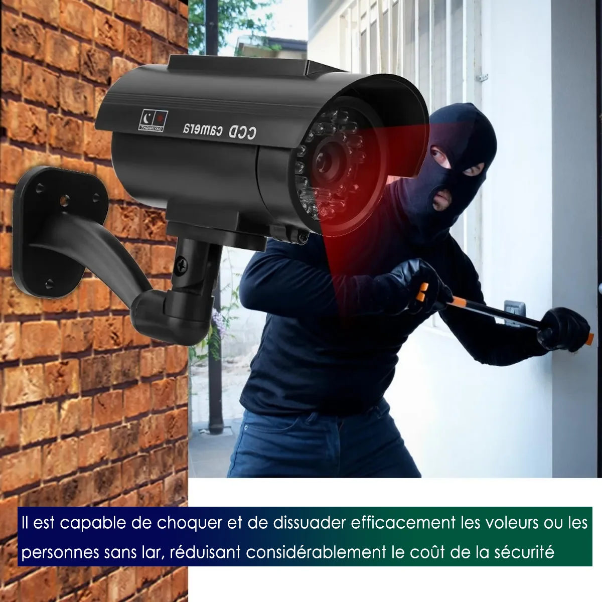 Cámara de seguridad falsa 1080P, cámara CCTV al aire libre simulada con  sensor humano alimentado por energía solar, luces de flash para el carril