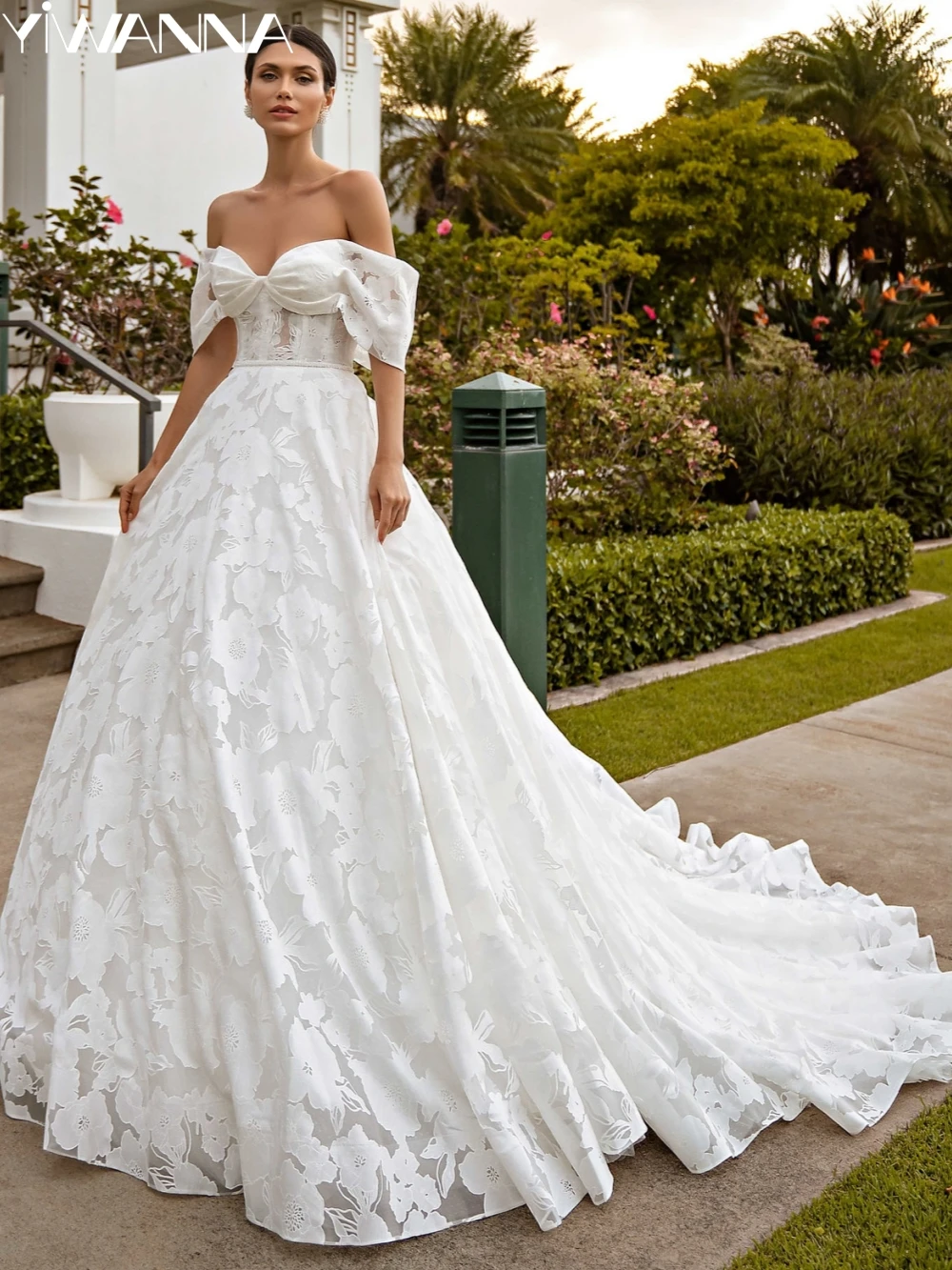 

Graceful Off The Shoulder Wedding Dress Classic Lace Appliques Bride Robe Vintage A-line Long Bridal Gown Robe De Mariée