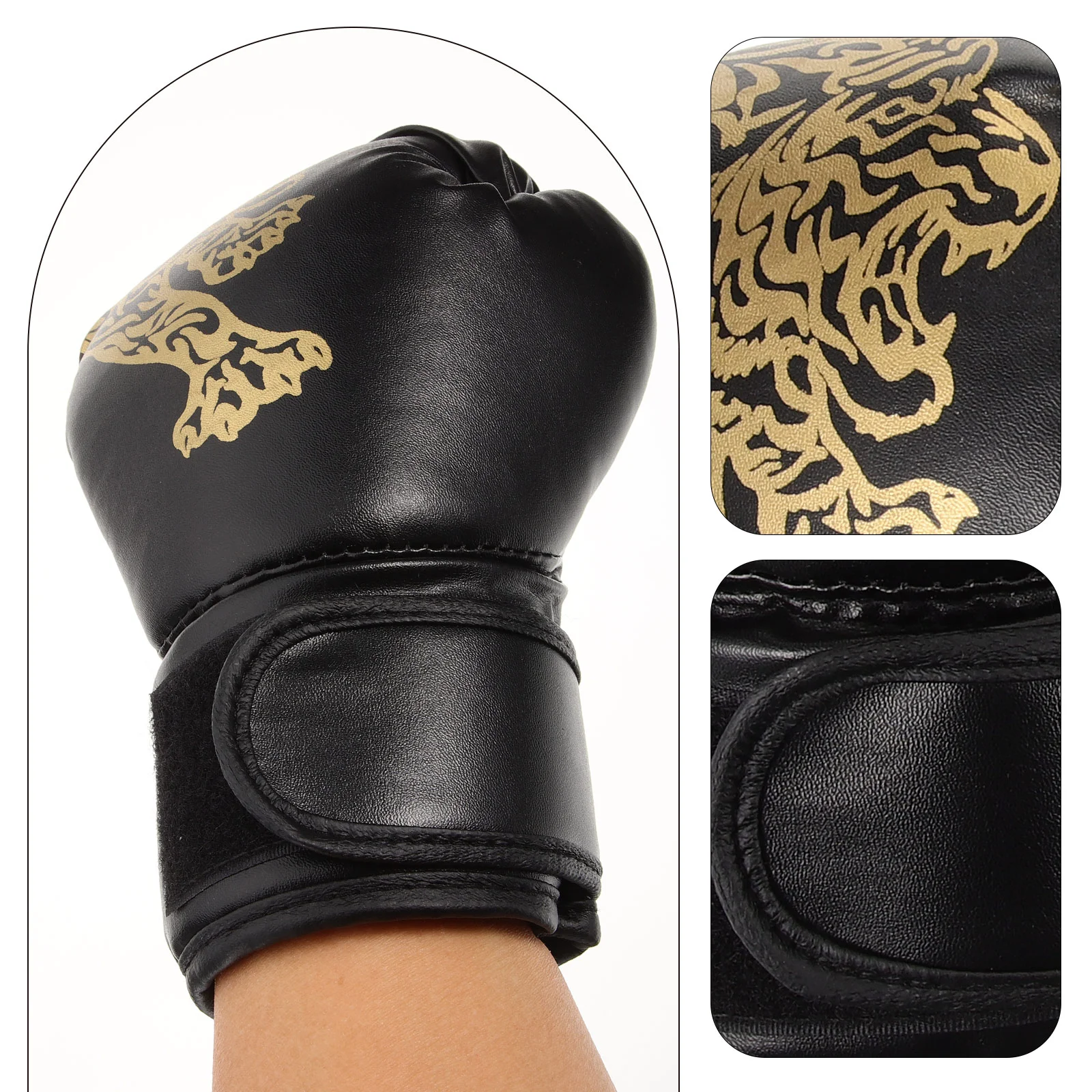 1 Pair Breathable Boxing Gloves Protective Training Mitts Sparring Hand Pads for Children Kids (Black)