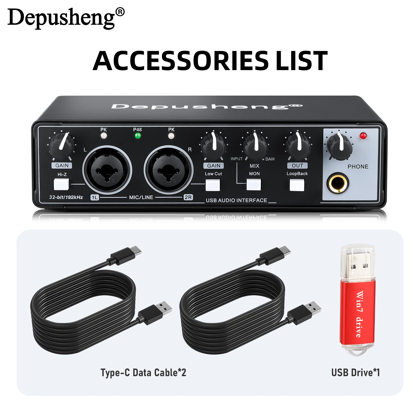 오디오 인터페이스 Depusheng MD22 USB 3.0 사운드 카드(모니터링 포함) 일렉트릭 기타 라이브 녹음용 스튜디오 노래 마이크로