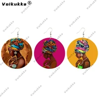 Voikukka Jewelry African Woman Pattern With Hijab Wooden Both Sides Print 6 CM Pendant Drop Earrings Wholesale 1